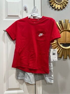 Nike Red Kids Short Sleeve Tee with Chest Pocket